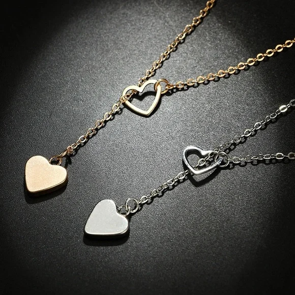 SOLD  Adornia, Silver, or Rose Gold, Heart Lariat Necklace - Picture 2 of 7